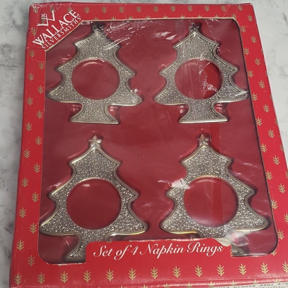 Wallace Silversmiths Christmas Tree Napkin Ring Holders